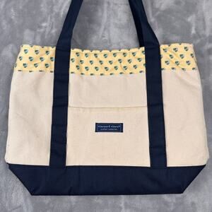 Vineyard Vines Structured Tote Bag Blue White Nautical Beach Canvas Large Preppy